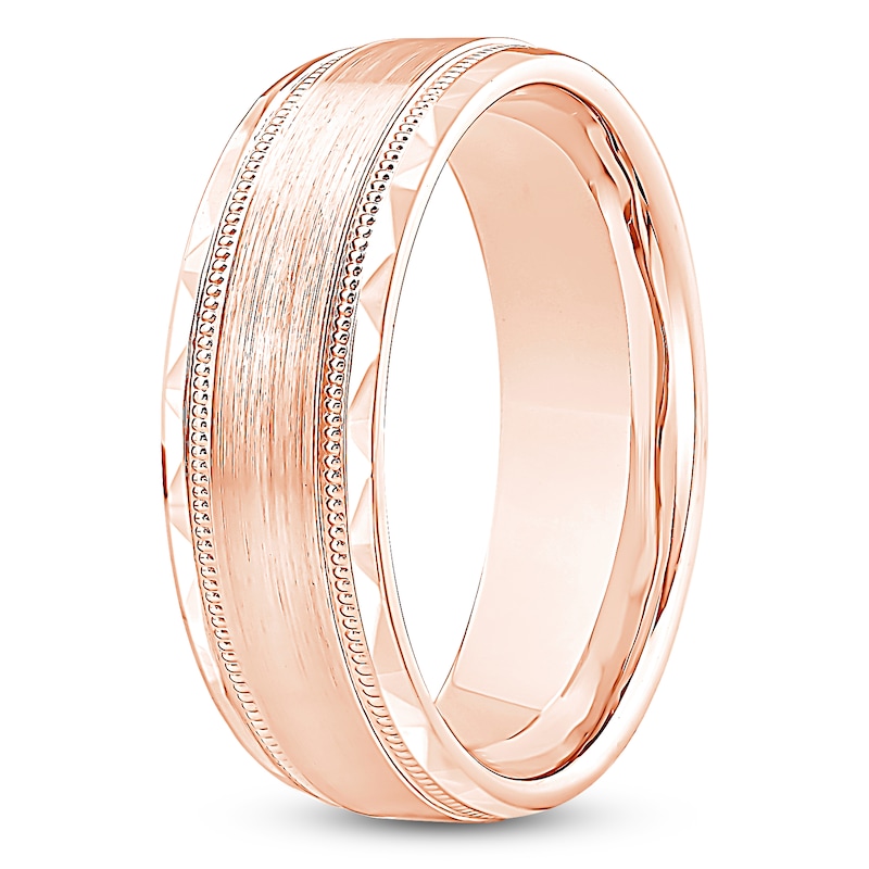 Main Image 2 of Men's Brushed Center Milgrain Wedding Band 14K Rose Gold 6.9mm