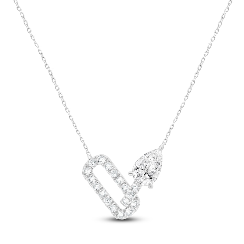 Main Image 1 of Pear-Shaped Lab-Created Diamond Link Necklace 1-1/2 ct tw 14K White Gold 18&quot;