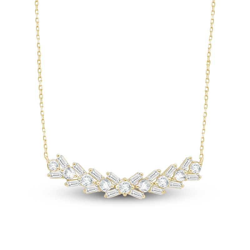 Main Image 1 of Baguette & Round-Cut Lab-Created Diamond Smile Necklace 1 ct tw 14K Yellow Gold 18&quot;