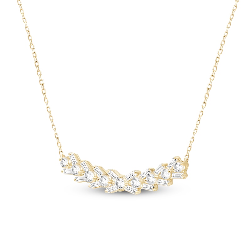 Main Image 2 of Baguette & Round-Cut Lab-Created Diamond Smile Necklace 1 ct tw 14K Yellow Gold 18&quot;