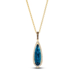 Le Vian Silhouette Elongated Pear-Shaped Natural Blue Topaz Necklace 1/3 ct tw Diamonds 14K Honey Gold 19&quot;