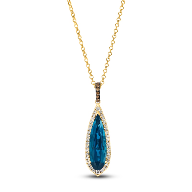 Main Image 1 of Le Vian Silhouette Elongated Pear-Shaped Natural Blue Topaz Necklace 1/3 ct tw Diamonds 14K Honey Gold 19&quot;