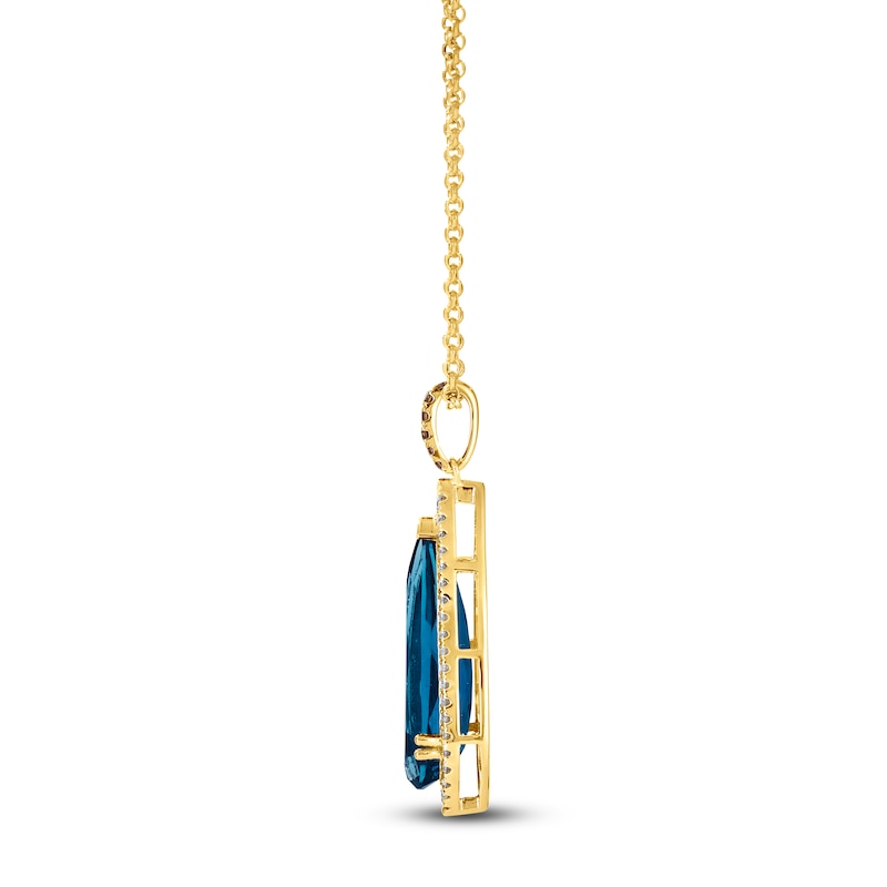 Main Image 2 of Le Vian Silhouette Elongated Pear-Shaped Natural Blue Topaz Necklace 1/3 ct tw Diamonds 14K Honey Gold 19&quot;