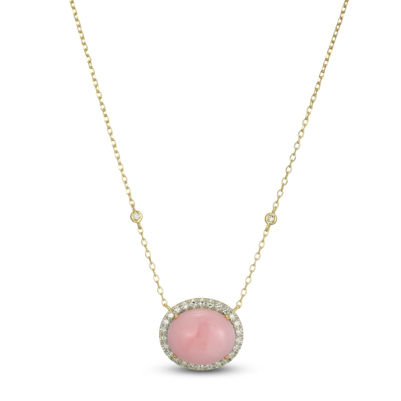 Main Image 1 of Oval-Cut Natural Pink Opal & Diamond Necklace 1/4 ct tw 14K Yellow Gold 18&quot;