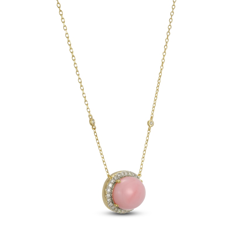 Main Image 2 of Oval-Cut Natural Pink Opal & Diamond Necklace 1/4 ct tw 14K Yellow Gold 18&quot;