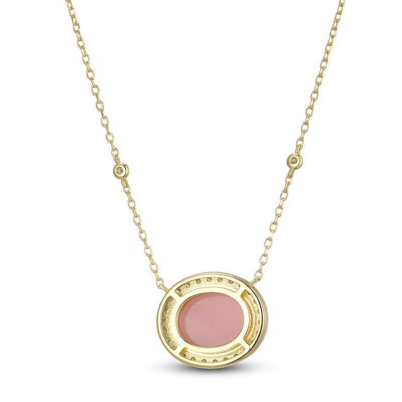 Main Image 4 of Oval-Cut Natural Pink Opal & Diamond Necklace 1/4 ct tw 14K Yellow Gold 18&quot;