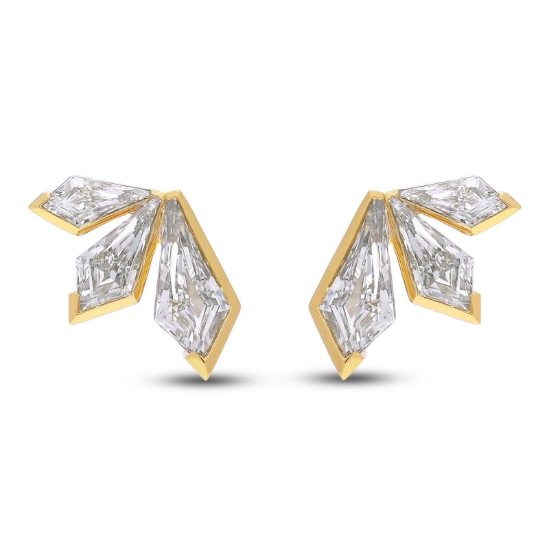 Main Image 1 of J'Lure Kite Step-Cut Lab-Created Diamond Three-Stone Earrings 2-7/8 ct tw 14K Yellow Gold