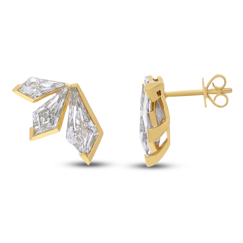 Main Image 2 of J'Lure Kite Step-Cut Lab-Created Diamond Three-Stone Earrings 2-7/8 ct tw 14K Yellow Gold