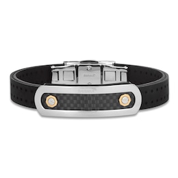 Baraka Men's Rubber Strap Bracelet with Stainless Steel, Carbon Fiber & 18K Yellow Gold 7.75&quot;