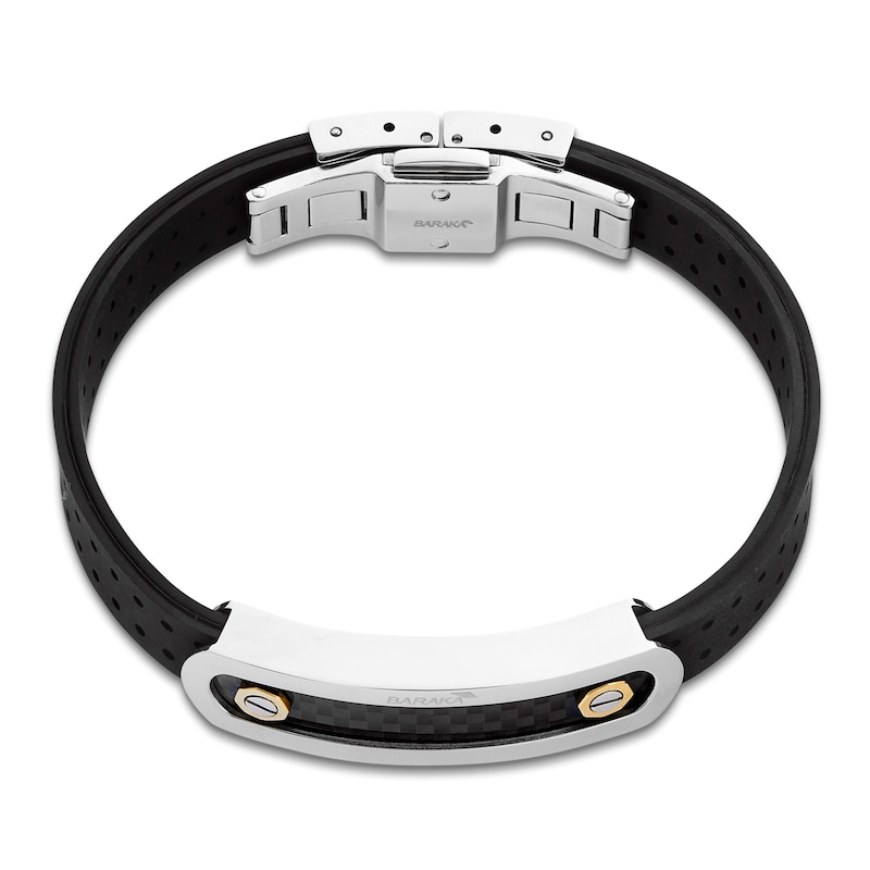 Main Image 2 of Baraka Men's Rubber Strap Bracelet with Stainless Steel, Carbon Fiber & 18K Yellow Gold 7.75&quot;