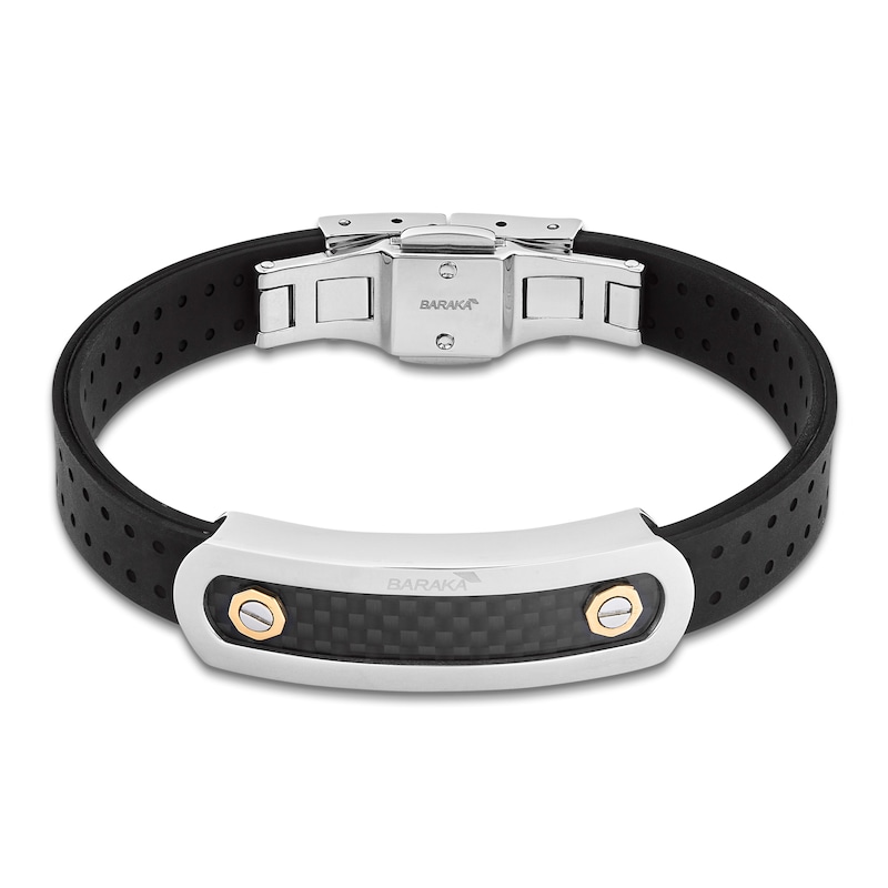 Main Image 5 of Baraka Men's Rubber Strap Bracelet with Stainless Steel, Carbon Fiber & 18K Yellow Gold 7.75&quot;