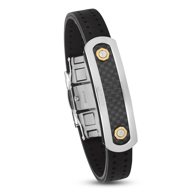 Main Image 6 of Baraka Men's Rubber Strap Bracelet with Stainless Steel, Carbon Fiber & 18K Yellow Gold 7.75&quot;