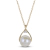 Thumbnail Image 1 of Cultured Pearl & Diamond Accent Wishbone Necklace 10K Yellow Gold 18&quot;