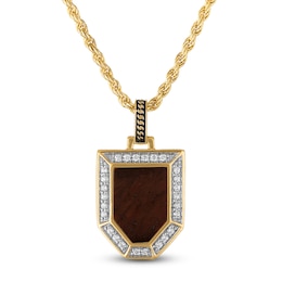 1933 by Esquire Men's Natural Tiger's Eye Quartz & Diamond Necklace 1/4 ct tw 14K Yellow Gold-Plated Sterling Silver 22&quot;