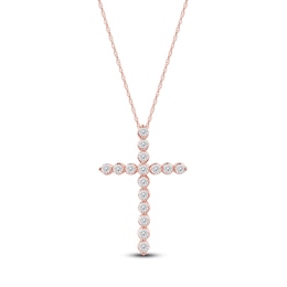 Lab-Created Diamond Cross Necklace 2 ct tw 14K Rose Gold 18&quot;