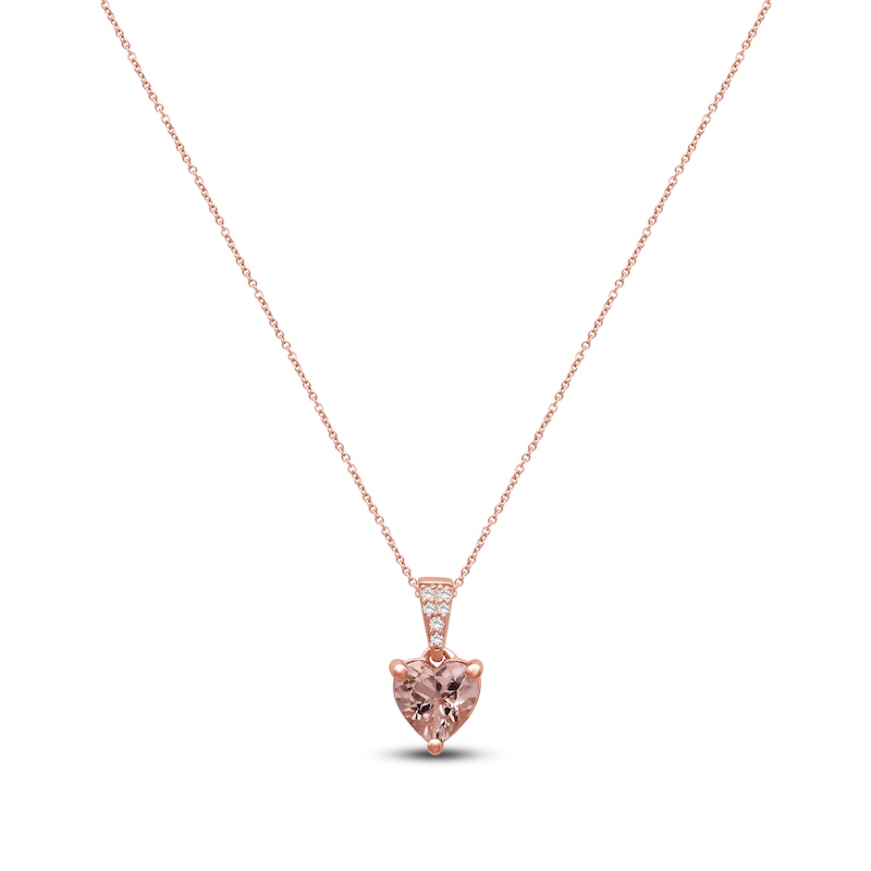 Main Image 1 of Heart-Shaped Natural Morganite & Diamond Accent Necklace 10K Rose Gold 18&quot;