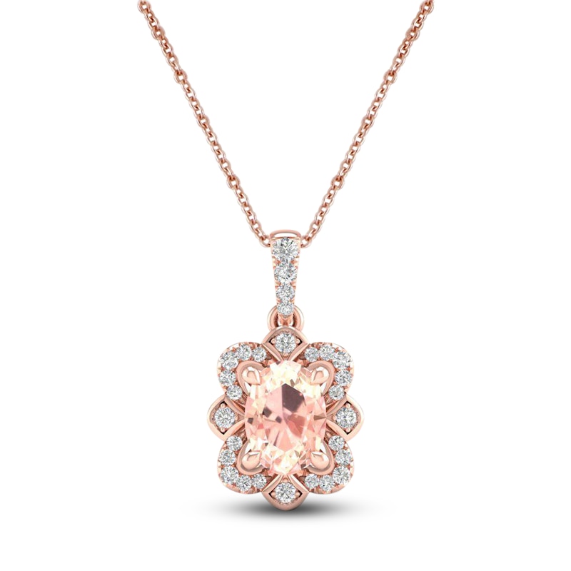 Main Image 1 of Morganite Necklace 1/10 ct tw Diamonds 10K Rose Gold