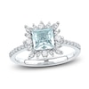 Thumbnail Image 1 of Square-Cut Natural Aquamarine Ring 3/8 ct tw Diamonds 14K White Gold