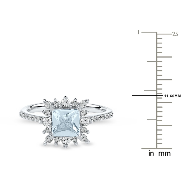 Main Image 4 of Square-Cut Natural Aquamarine Ring 3/8 ct tw Diamonds 14K White Gold