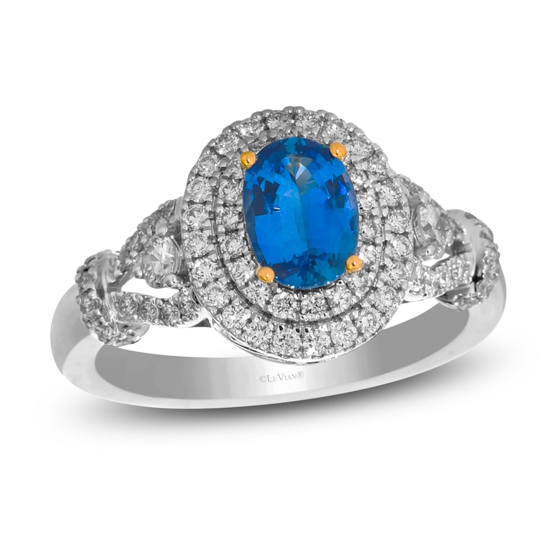 Main Image 1 of Le Vian Oval-Cut Natural Blue Sapphire Ring 5/8 ct tw Diamonds Platinum