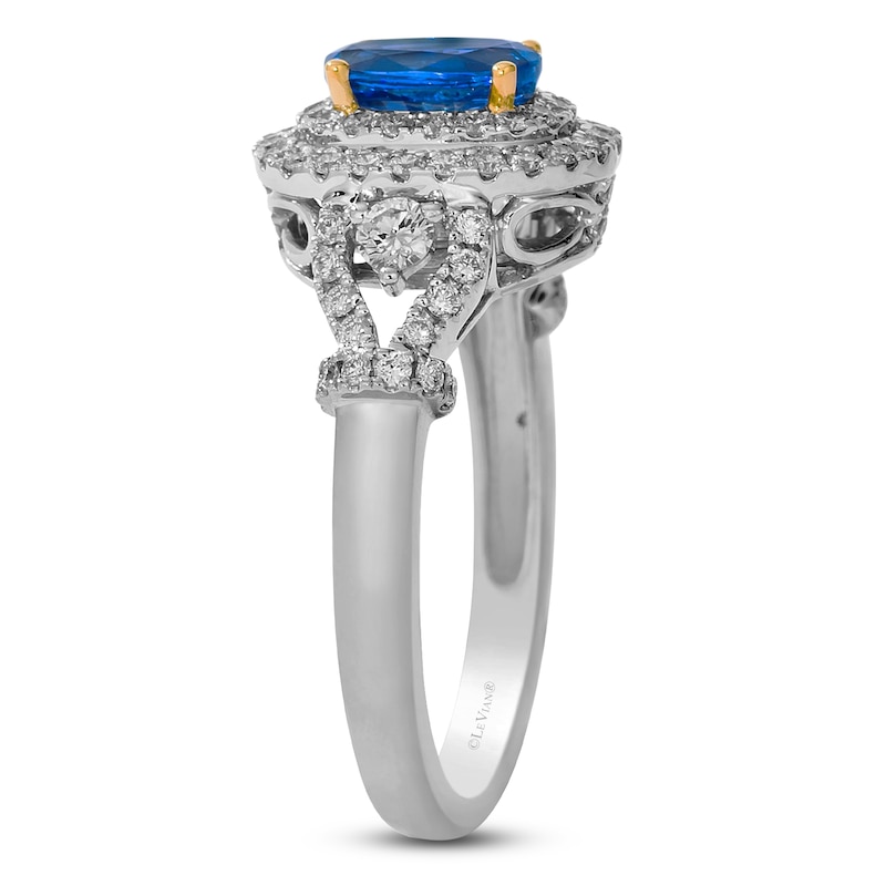 Main Image 2 of Le Vian Oval-Cut Natural Blue Sapphire Ring 5/8 ct tw Diamonds Platinum