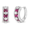 Thumbnail Image 2 of Marquise-Cut Natural Ruby & Diamond Hoop Earrings 7/8 ct tw 18K White Gold