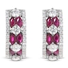 Thumbnail Image 4 of Marquise-Cut Natural Ruby & Diamond Hoop Earrings 7/8 ct tw 18K White Gold