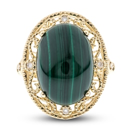 Natural Malachite Ring 1/20 ct tw Diamonds 14K Yellow Gold