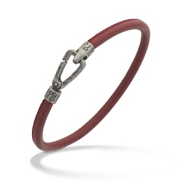 Marco Dal Maso Men's Red Leather Bracelet Sterling Silver 8&quot;