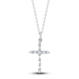 Shy Creation Diamond Cross Necklace 1/8 ct tw Round/Baguette 14K White Gold 18&quot; SC55024396