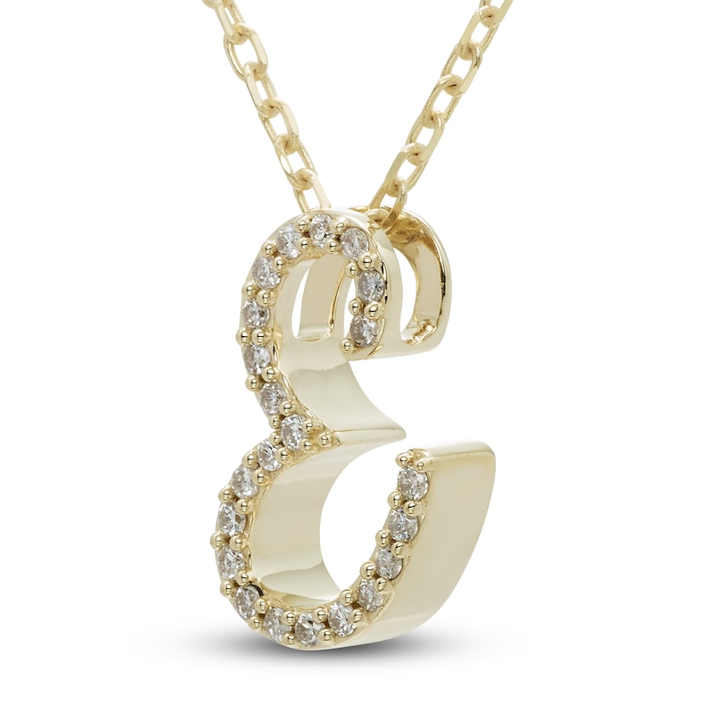 Main Image 2 of Diamond Initial E Pendant Necklace 1/10 ct tw Round 10K Yellow Gold 18&quot;