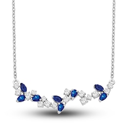 Natural Blue Sapphire Necklace 3/8 ct tw Diamonds 14K White Gold 18&quot;