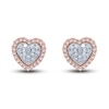 Thumbnail Image 1 of Pink & White Diamond Heart Stud Earrings 1/4 ct tw Round 14K Rose Gold