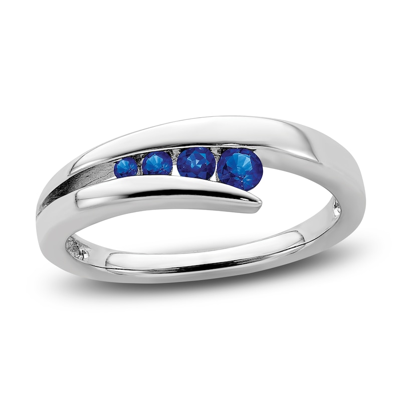 Main Image 1 of Natural Blue Sapphire 4-Stone Ring 14K White Gold