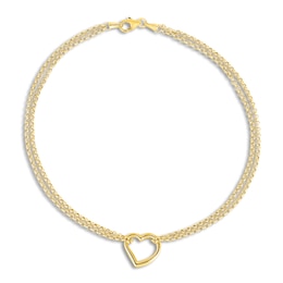 High-Polish Heart Anklet 14K Yellow Gold 10&quot;