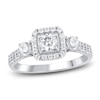 Thumbnail Image 1 of Diamond 3-Stone Halo Ring 1-1/6 ct tw Round 14K White Gold