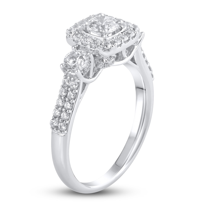 Main Image 2 of Diamond 3-Stone Halo Ring 1-1/6 ct tw Round 14K White Gold