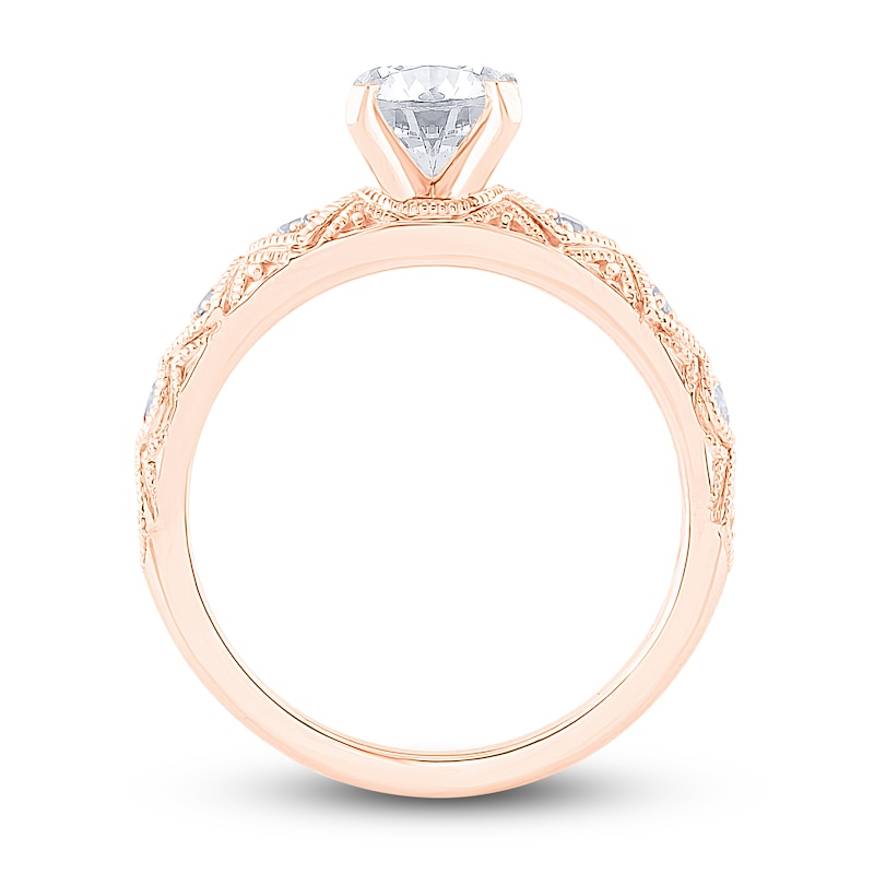 Diamond Milgrain Engagement Ring 1-1/5 ct tw Round 14K Rose Gold
