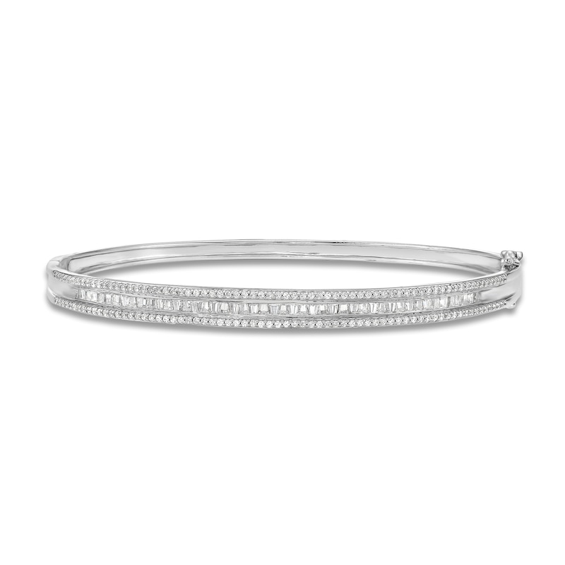 Main Image 1 of Baguette & Round Diamond Bangle Bracelet 1 ct tw 14K White Gold