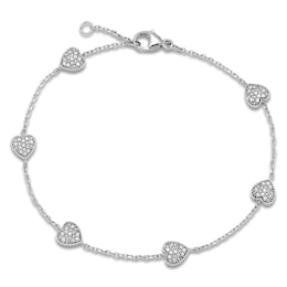 Diamond Pave Heart Bracelet 1/8 ct tw Round 10K White Gold 7&quot;