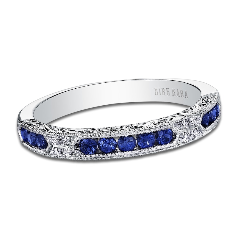 Main Image 1 of Kirk Kara Natural Blue Sapphire & Diamond Accent Wedding Band 14K White Gold