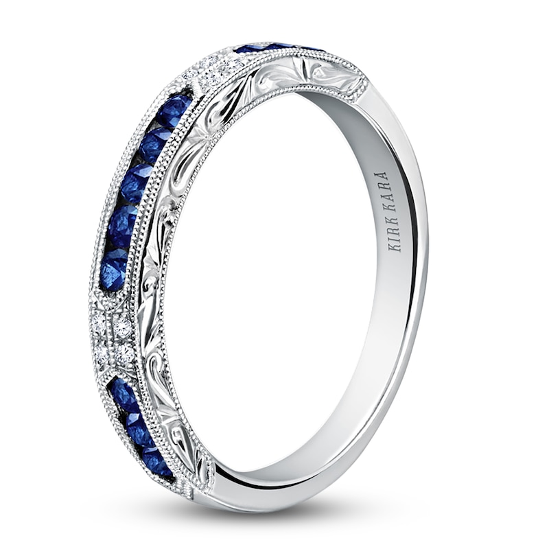 Main Image 2 of Kirk Kara Natural Blue Sapphire & Diamond Accent Wedding Band 14K White Gold