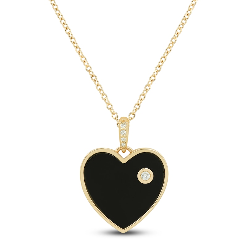 Main Image 1 of Black Onyx & Diamond Accent Heart Necklace 14K Yellow Gold 17&quot;