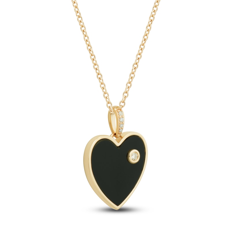 Main Image 2 of Black Onyx & Diamond Accent Heart Necklace 14K Yellow Gold 17&quot;