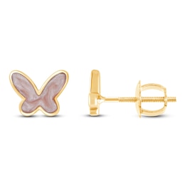 Children's Pink Sparkle Enamel Butterfly Stud Earrings 14K Yellow Gold