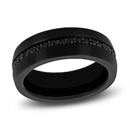 Men's Natural Black Sapphire Wedding Band Black Ion-Plated Tungsten Carbide 8mm