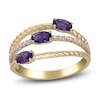 Thumbnail Image 1 of Oval-Cut Natural Amethyst & Diamond Three-Row Ring 1/8 ct tw 10K Yellow Gold