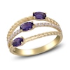 Thumbnail Image 2 of Oval-Cut Natural Amethyst & Diamond Three-Row Ring 1/8 ct tw 10K Yellow Gold