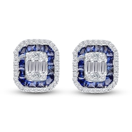 Kallati Natural Blue Sapphire & Diamond Double Frame Earrings 3/8 ct tw 14K White Gold