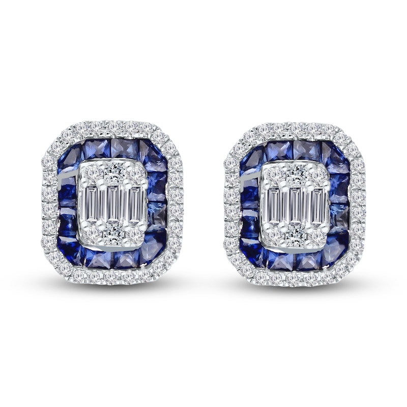 Main Image 1 of Kallati Natural Blue Sapphire & Diamond Double Frame Earrings 3/8 ct tw 14K White Gold